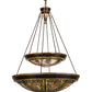 Meyda Lighting Fleur-de-lis 45" 14-Light 2-Tier Copper Vein Inverted Pendant Light With Multi-Colored Shade Glass