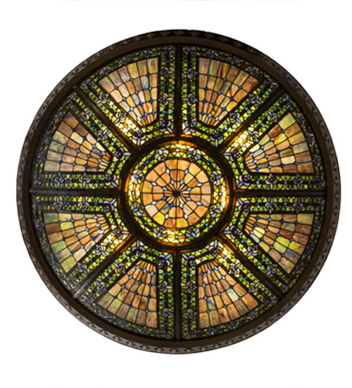 Meyda Lighting Fleur-de-lis 45" 14-Light 2-Tier Mahogany Bronze Inverted Pendant Light With Multi-Colored Shade Glass