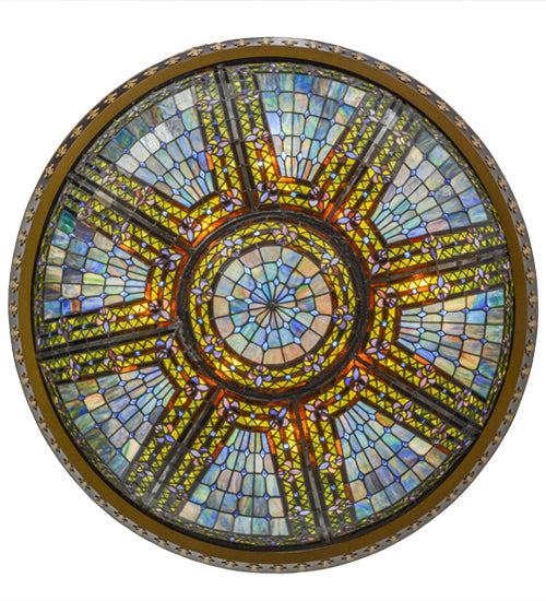 Meyda Lighting Fleur-de-lis 45" 8-Light Copper Vein & Gold Flush Mount Light With Multi-Colored Shade Glass
