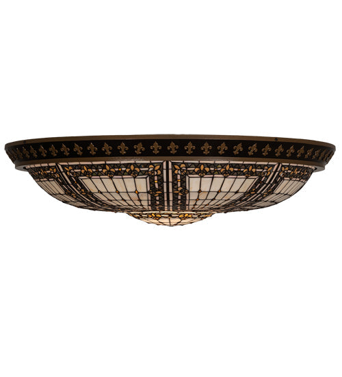 Meyda Lighting Fleur-de-lis 45" 8-Light Copper Vein & Gold Flush Mount Light With Multi-Colored Stained Shade Glass