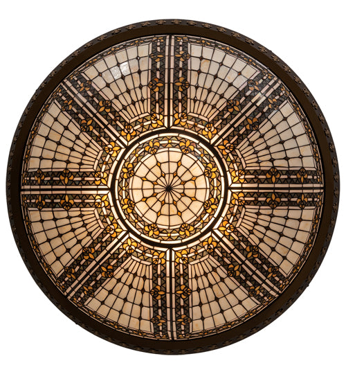 Meyda Lighting Fleur-de-lis 45" 8-Light Copper Vein & Gold Flush Mount Light With Multi-Colored Stained Shade Glass