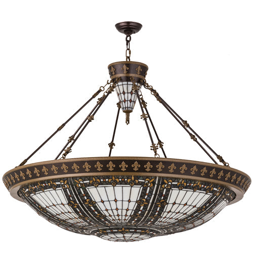 Meyda Lighting Fleur-de-lis 49726 45" 10-Light Copper Vein & Gold Inverted Pendant Light With Multi-Colored Shade Glass