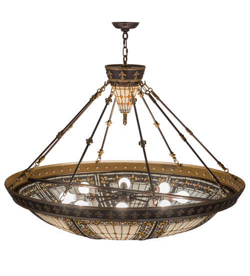 Meyda Lighting Fleur-de-lis 49726 45" 10-Light Copper Vein & Gold Inverted Pendant Light With Multi-Colored Shade Glass