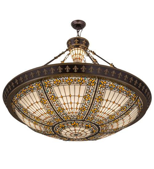 Meyda Lighting Fleur-de-lis 49726 45" 10-Light Copper Vein & Gold Inverted Pendant Light With Multi-Colored Shade Glass