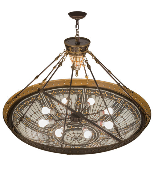 Meyda Lighting Fleur-de-lis 49726 45" 10-Light Copper Vein & Gold Inverted Pendant Light With Multi-Colored Shade Glass