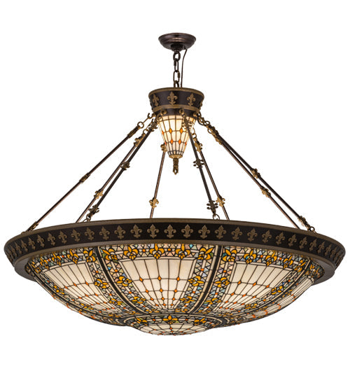 Meyda Lighting Fleur-de-lis 49726 45" 10-Light Copper Vein & Gold Inverted Pendant Light With Multi-Colored Shade Glass