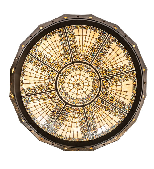 Meyda Lighting Fleur-de-lis 50" 6-Light Timeless Bronze & Antique Copper Pendant Light With Beige & Honey Amber Shade Glass