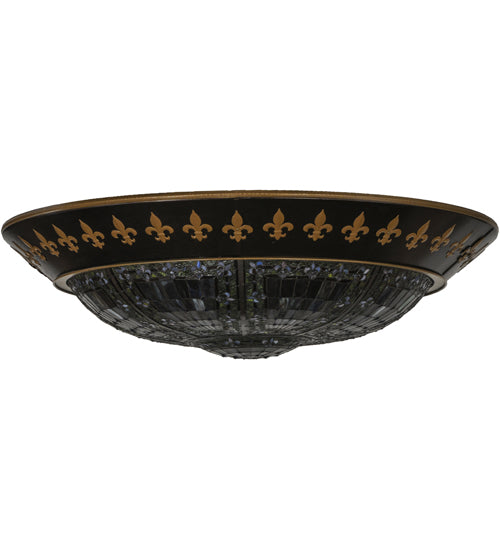 Meyda Lighting Fleur-de-lis 53" 8-Light Black Flush Mount Light With Multi-Colored Shade Glass