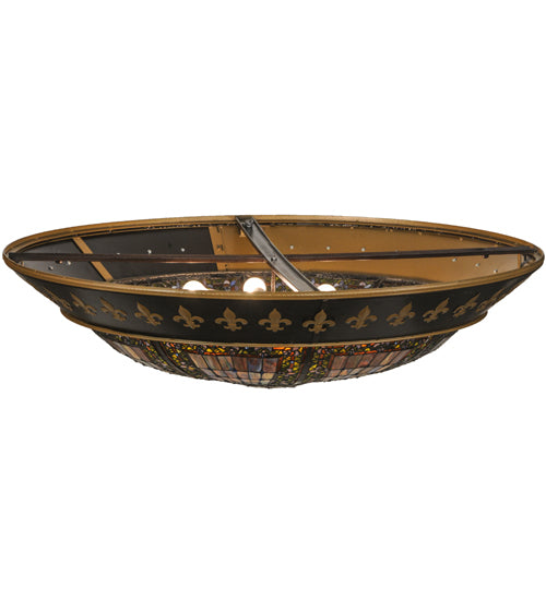 Meyda Lighting Fleur-de-lis 53" 8-Light Black Flush Mount Light With Multi-Colored Shade Glass
