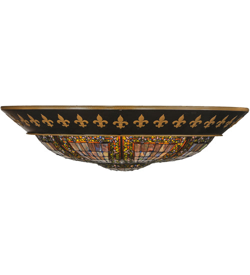 Meyda Lighting Fleur-de-lis 53" 8-Light Black Flush Mount Light With Multi-Colored Shade Glass