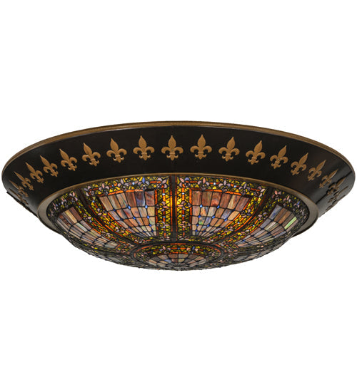 Meyda Lighting Fleur-de-lis 53" 8-Light Black Flush Mount Light With Multi-Colored Shade Glass
