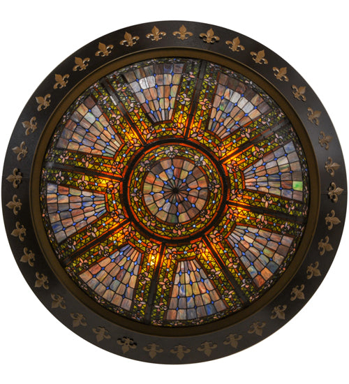 Meyda Lighting Fleur-de-lis 53" 8-Light Black Flush Mount Light With Multi-Colored Shade Glass