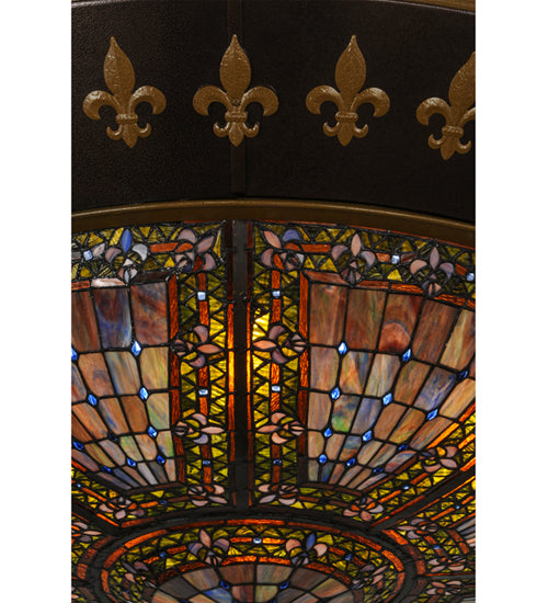 Meyda Lighting Fleur-de-lis 53" 8-Light Black Flush Mount Light With Multi-Colored Shade Glass