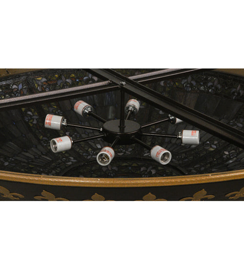 Meyda Lighting Fleur-de-lis 53" 8-Light Black Flush Mount Light With Multi-Colored Shade Glass