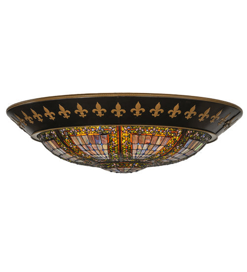 Meyda Lighting Fleur-de-lis 53" 8-Light Black Flush Mount Light With Multi-Colored Shade Glass