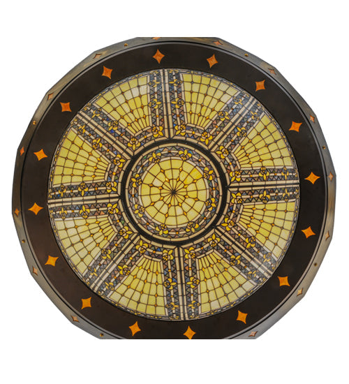 Meyda Lighting Fleur-de-lis 57" 10-Light Mahogany Bronze & Antique Copper Couronne Inverted Pendant Light With Multi-Colored Shade Glass