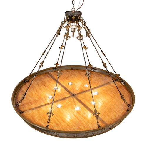 Meyda Lighting Fleur-de-lis 62" 20-Light Copper Vein & Gold Inverted Pendant Light With Multi-Colored Shade Glass