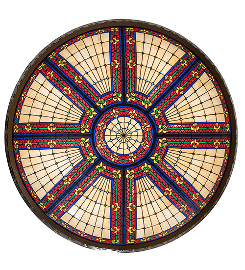 Meyda Lighting Fleur-de-lis 62" 20-Light Copper Vein & Gold Inverted Pendant Light With Multi-Colored Shade Glass