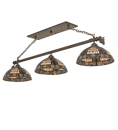 Meyda Lighting Fleur-de-lis 65" 3-Light Oil Rubbed Bronze Island Pendant Light With Multi-Colored Shade Glass