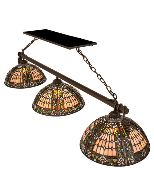 Meyda Lighting Fleur-de-lis 65" 3-Light Oil Rubbed Bronze Island Pendant Light With Multi-Colored Shade Glass