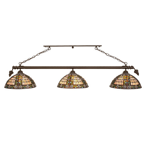 Meyda Lighting Fleur-de-lis 65" 3-Light Oil Rubbed Bronze Island Pendant Light With Multi-Colored Shade Glass