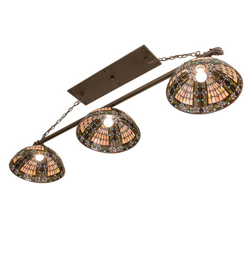 Meyda Lighting Fleur-de-lis 65" 3-Light Oil Rubbed Bronze Island Pendant Light With Multi-Colored Shade Glass