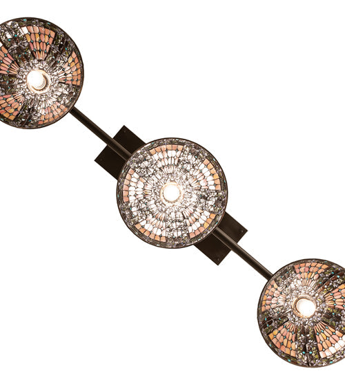 Meyda Lighting Fleur-de-lis 65" 3-Light Oil Rubbed Bronze Island Pendant Light With Multi-Colored Shade Glass