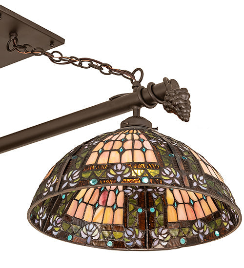 Meyda Lighting Fleur-de-lis 65" 3-Light Oil Rubbed Bronze Island Pendant Light With Multi-Colored Shade Glass