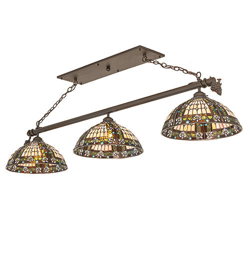 Meyda Lighting Fleur-de-lis 65" 3-Light Oil Rubbed Bronze Island Pendant Light With Multi-Colored Shade Glass