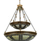 Meyda Lighting Fleur-de-lis 65165 45" 14-Light 2-Tier Mahogany Bronze Inverted Pendant Light With Multi-Colored Shade Glass