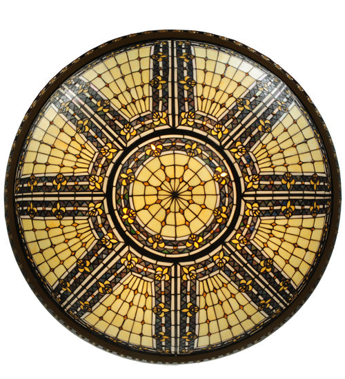 Meyda Lighting Fleur-de-lis 65165 45" 14-Light 2-Tier Mahogany Bronze Inverted Pendant Light With Multi-Colored Shade Glass