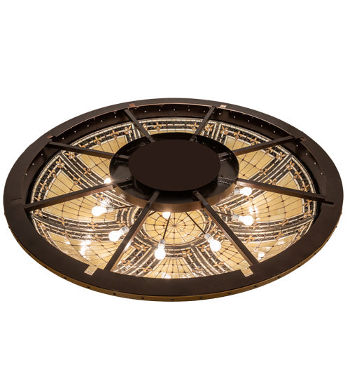 Meyda Lighting Fleur-de-lis 80" 12-Light Copper Vein & Gold Flush Mount Light With Multi-Colored Stained Shade Glass