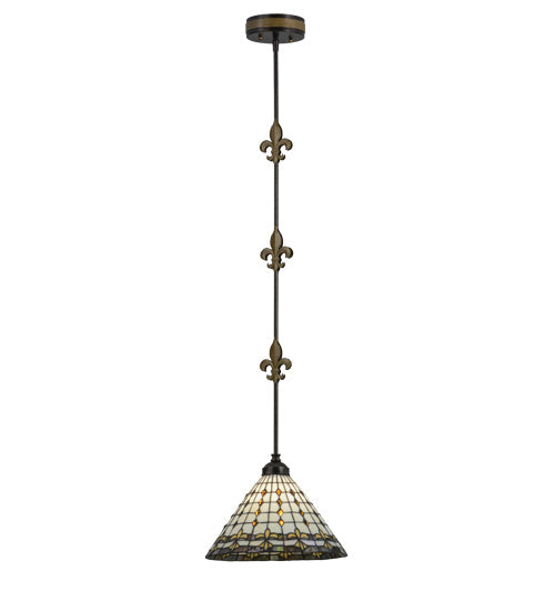Meyda Lighting Fleur-de-lite 12" Copper Vein & Gold Pendant Light With Multi-Colored Shade Glass