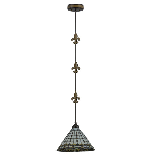 Meyda Lighting Fleur-de-lite 12" Copper Vein & Gold Pendant Light With Multi-Colored Shade Glass