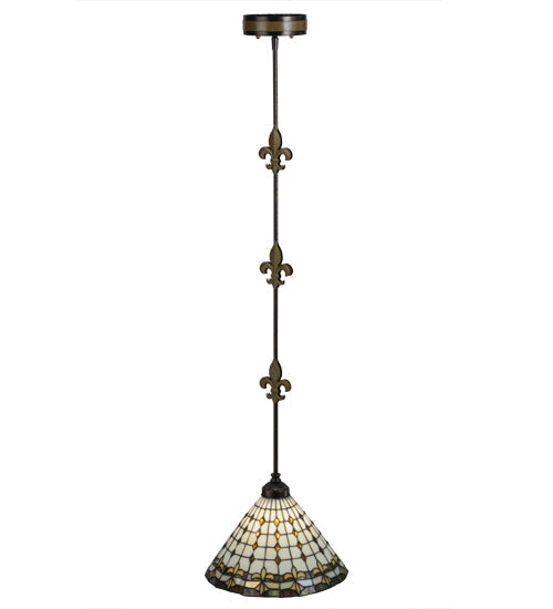 Meyda Lighting Fleur-de-lite 12" Copper Vein & Gold Pendant Light With Multi-Colored Shade Glass