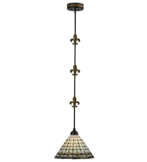 Meyda Lighting Fleur-de-lite 12" Copper Vein & Gold Pendant Light With Multi-Colored Shade Glass