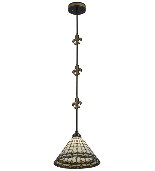 Meyda Lighting Fleur-de-lite 12" Copper Vein & Gold Pendant Light With Multi-Colored Shade Glass