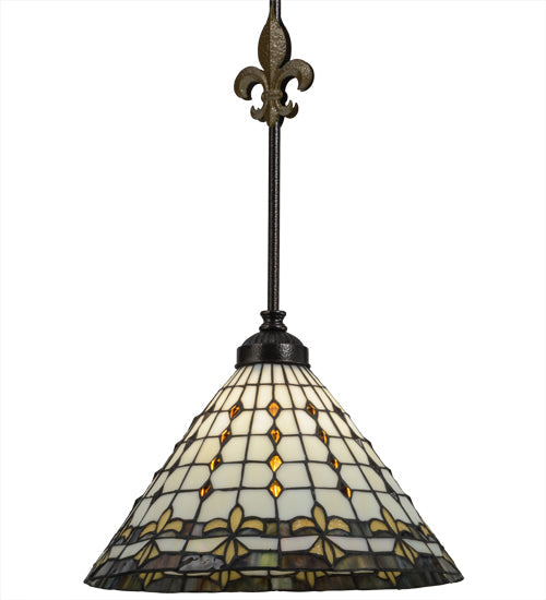 Meyda Lighting Fleur-de-lite 12" Copper Vein & Gold Pendant Light With Multi-Colored Shade Glass