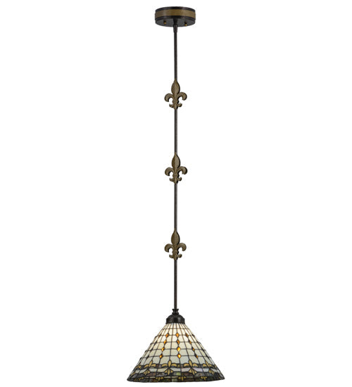Meyda Lighting Fleur-de-lite 12" Copper Vein & Gold Pendant Light With Multi-Colored Shade Glass