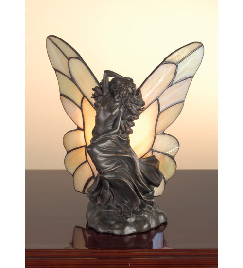 Meyda Lighting Floating Fairy 8" Mahogany Bronze Accent Table Lamp With Beige Iridescent Shade Glass