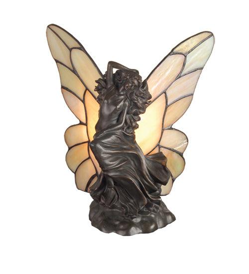 Meyda Lighting Floating Fairy 8" Mahogany Bronze Accent Table Lamp With Beige Iridescent Shade Glass
