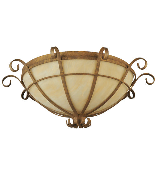 Meyda Lighting Florentine 24" 2-Light Pompeii Gold Flush Mount Light With Beige Sahara Taupe Idalight Shade