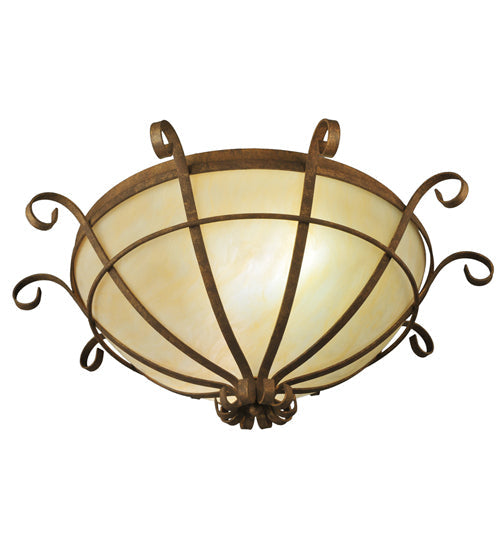 Meyda Lighting Florentine 24" 2-Light Pompeii Gold Flush Mount Light With Beige Sahara Taupe Idalight Shade