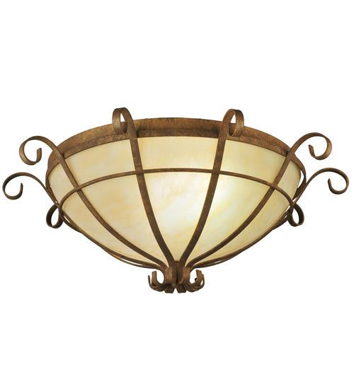 Meyda Lighting Florentine 24" 2-Light Pompeii Gold Flush Mount Light With Beige Sahara Taupe Idalight Shade