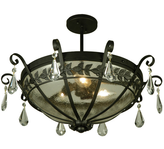 Meyda Lighting Florentine 24" 3-Light Blackwash Semi-flush Mount Ceiling Light With Clear Seeded Shade Glass