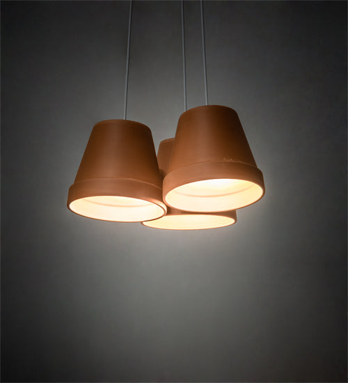 Meyda Lighting Flower Pot 20" 3-Light Matte White Pendant Light With Brown Terracotta Shade
