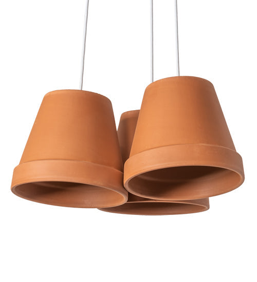 Meyda Lighting Flower Pot 20" 3-Light Matte White Pendant Light With Brown Terracotta Shade
