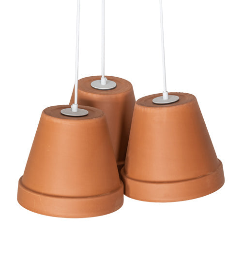 Meyda Lighting Flower Pot 20" 3-Light Matte White Pendant Light With Brown Terracotta Shade