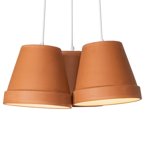 Meyda Lighting Flower Pot 20" 3-Light Matte White Pendant Light With Brown Terracotta Shade