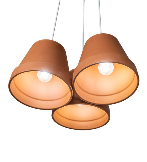 Meyda Lighting Flower Pot 20" 3-Light Matte White Pendant Light With Brown Terracotta Shade